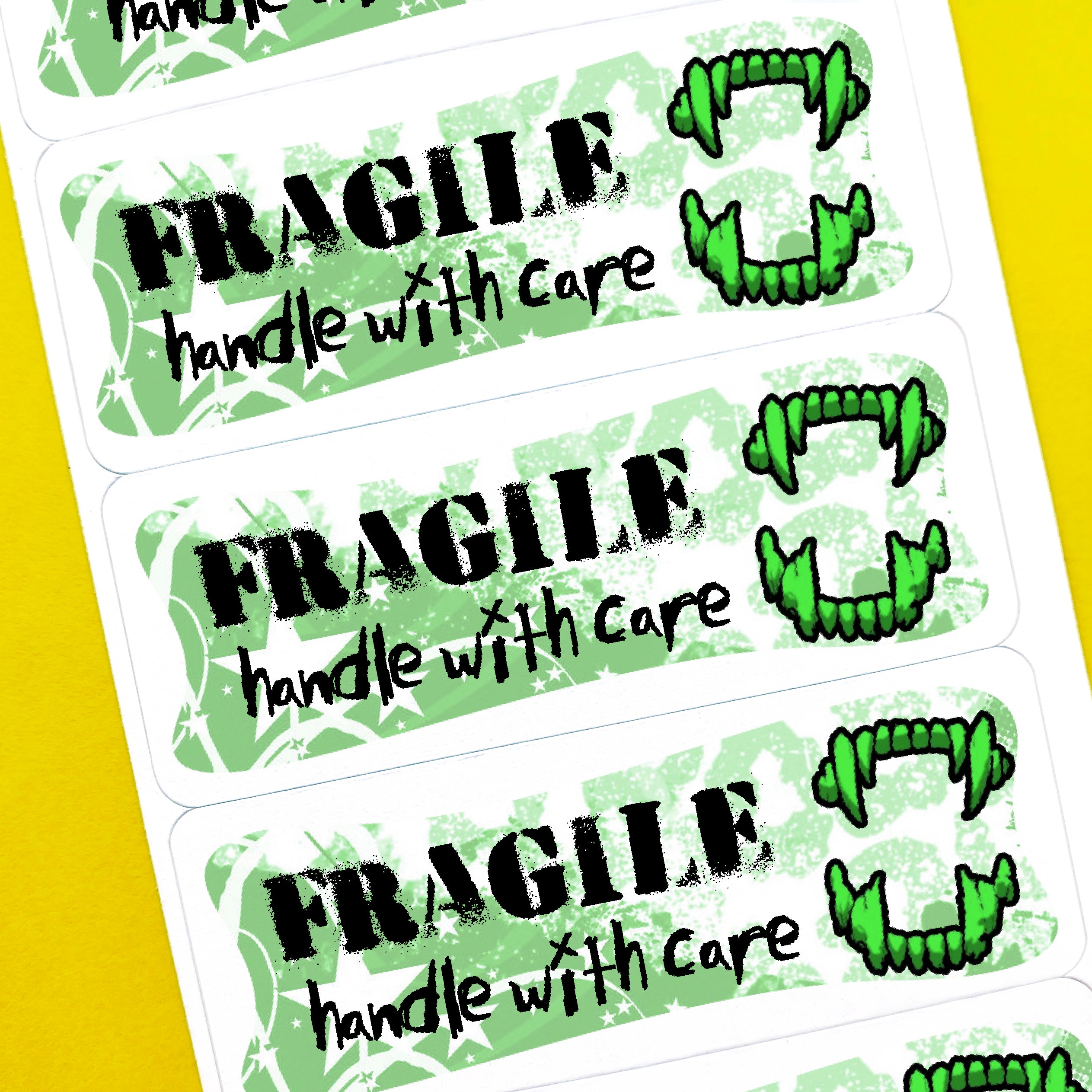 Green Fangs Handle With Care Stickers