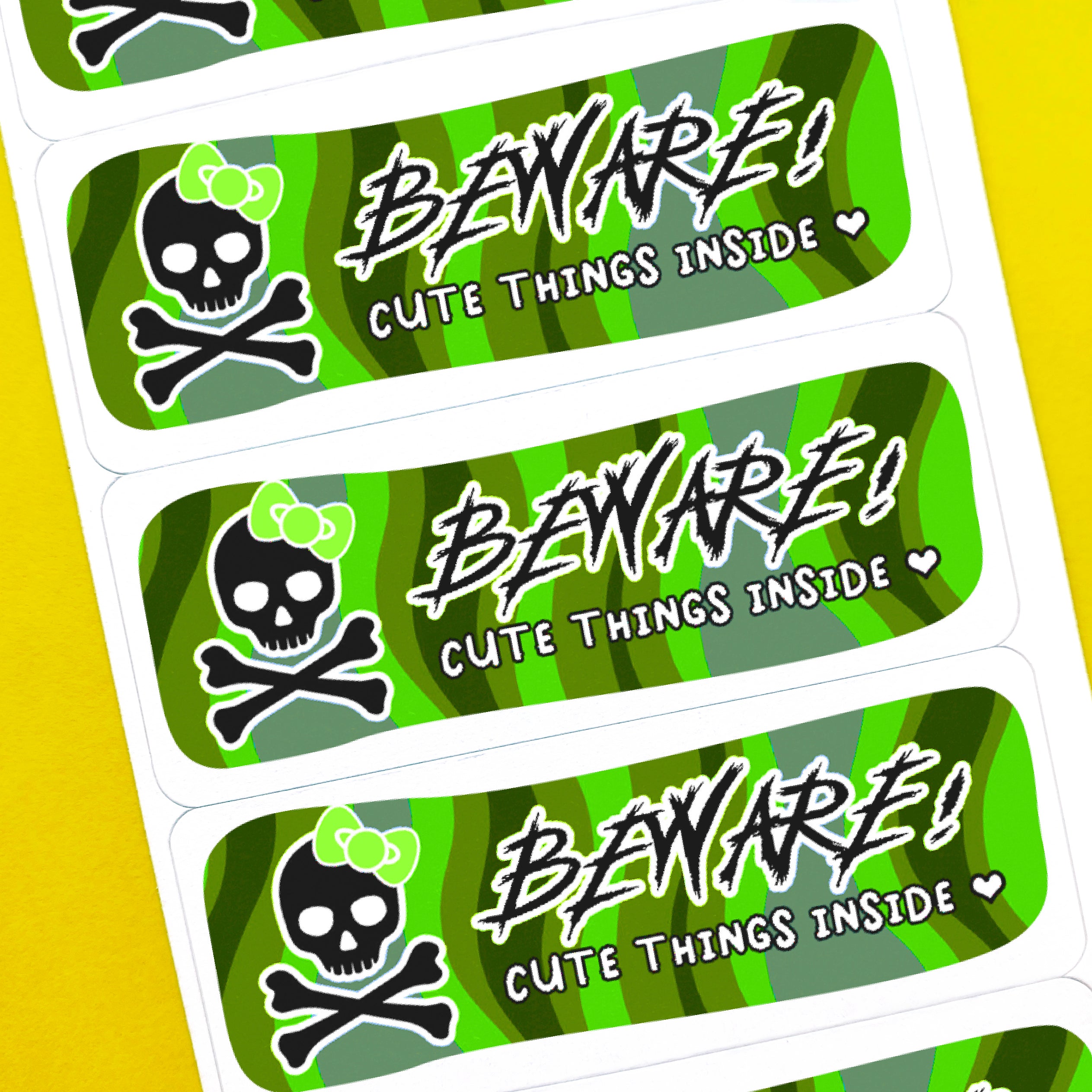 Green Beware Cute Things Inside Stickers