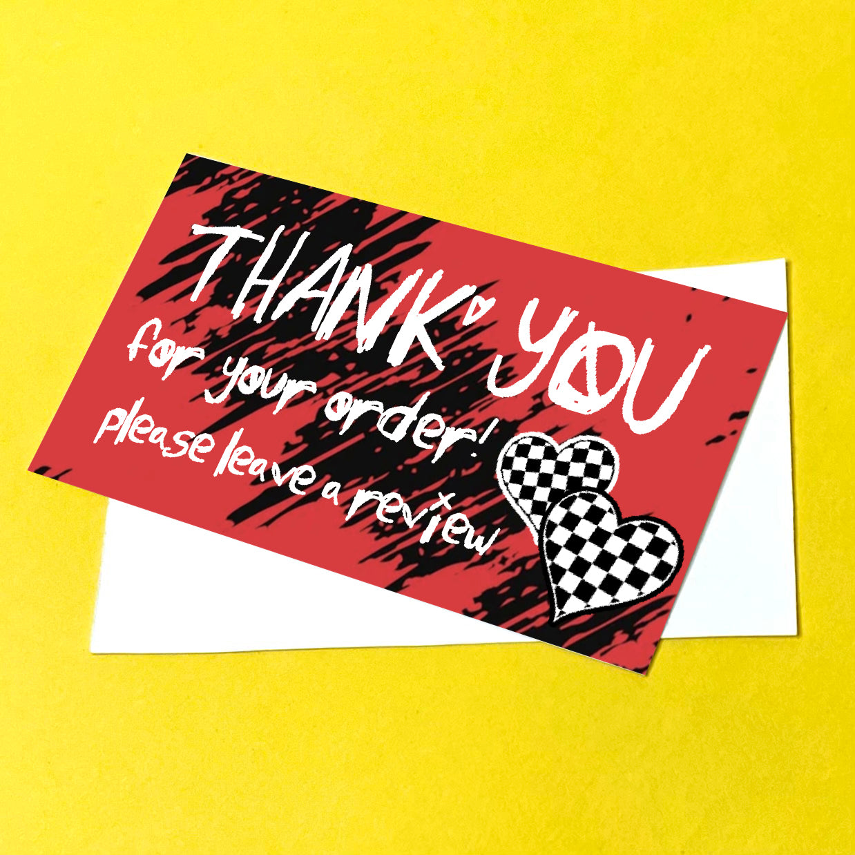 Grunge Red Checker Hearts Thank You Note Cards