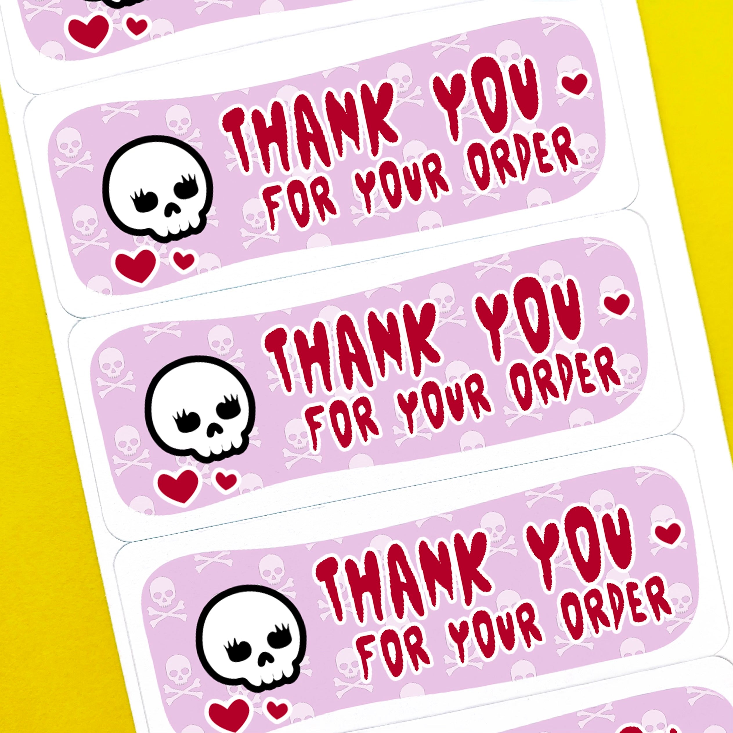 Pink Skull Thank You Stickers