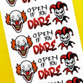 Evil Clown Open If You Dare Stickers