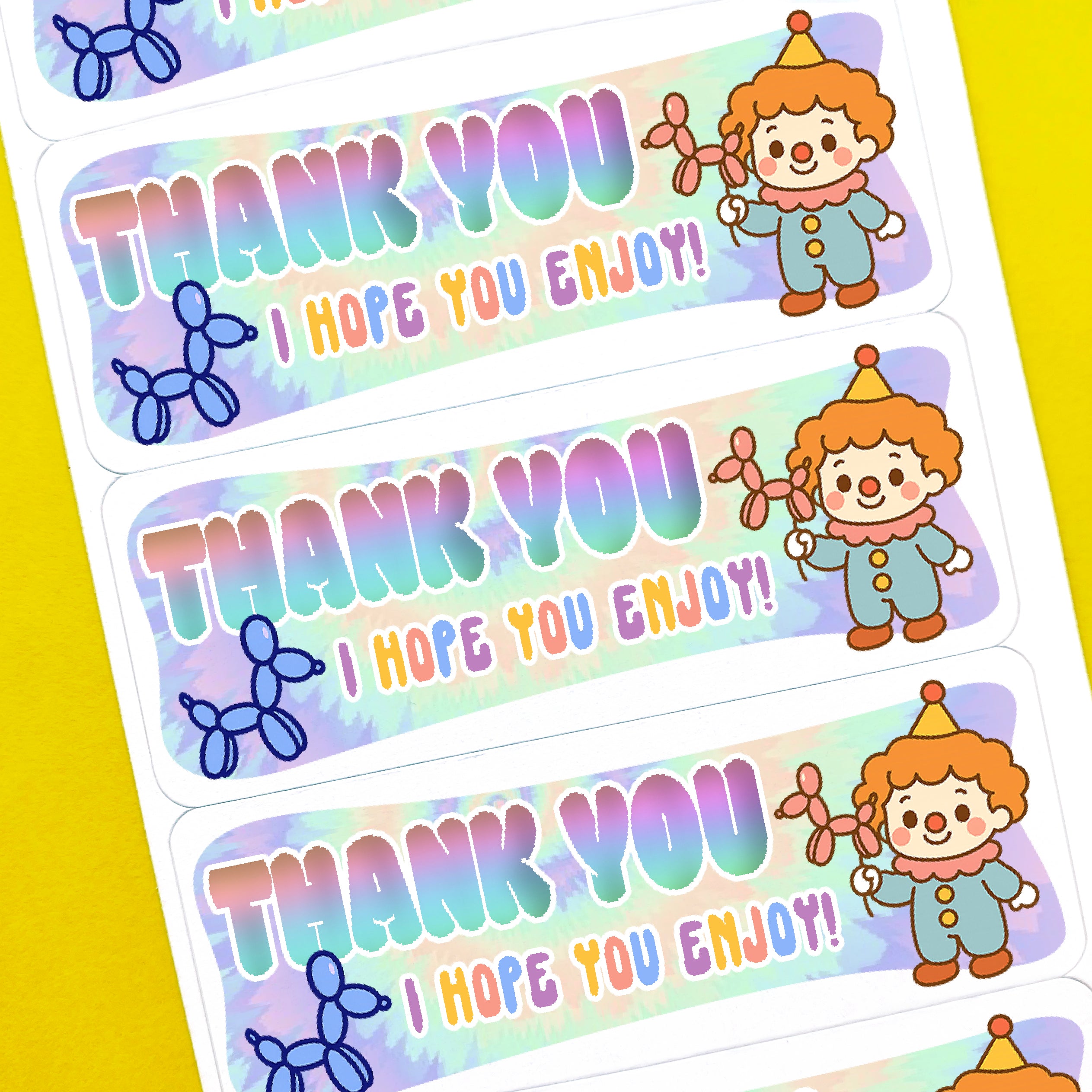 Clown & Balloon Dog Thank You Stickers